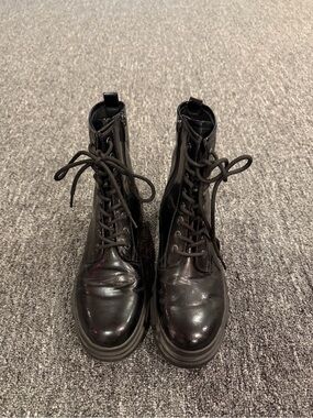 Nine West Black Lace-Up Combat Boots